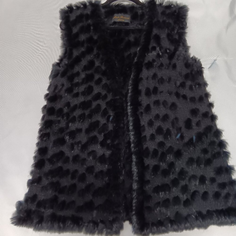 Linda Richards Luxury Black Knitted Rex Rabbit Fur Open Vest!!! {CH}
